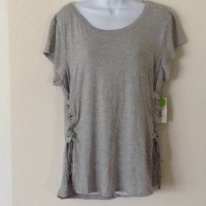 Heather gray top with adjustable side lace up NWT